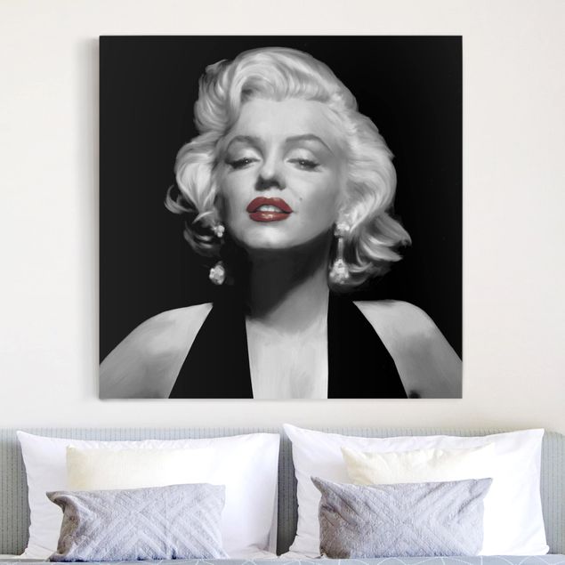 Telas decorativas em preto e branco Marilyn With Red Lips
