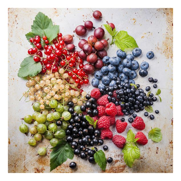 Telas decorativas legumes e fruta Mixture Of Berries On Metal