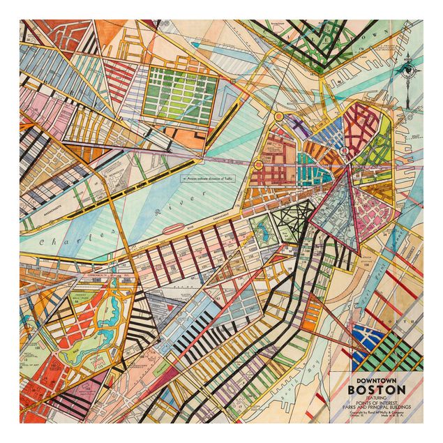 Quadros multicoloridos Modern Map Of Boston