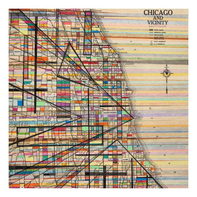 Quadros multicoloridos Modern Map Of Chicago