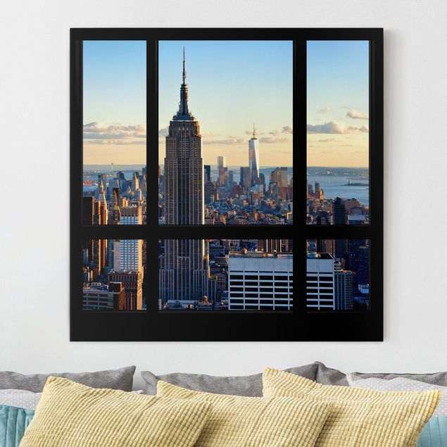 Quadros Nova Iorque New York Window View Of The Empire State Building