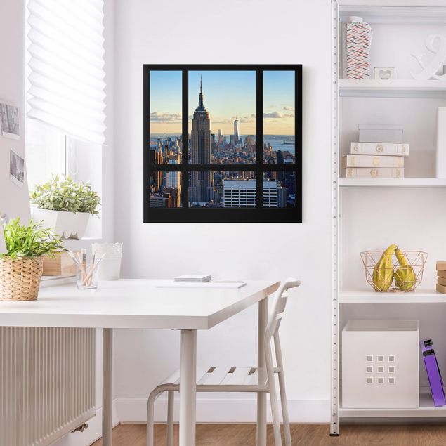 Telas decorativas Nova Iorque New York Window View Of The Empire State Building