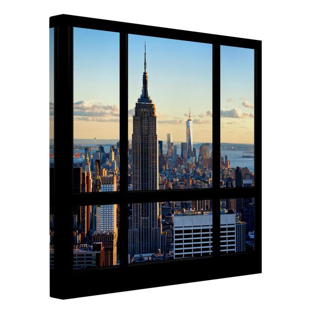 Telas decorativas cidades e paisagens urbanas New York Window View Of The Empire State Building