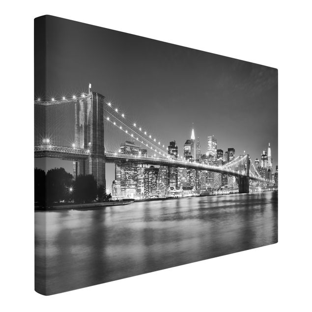 Telas decorativas em preto e branco Nighttime Manhattan Bridge II