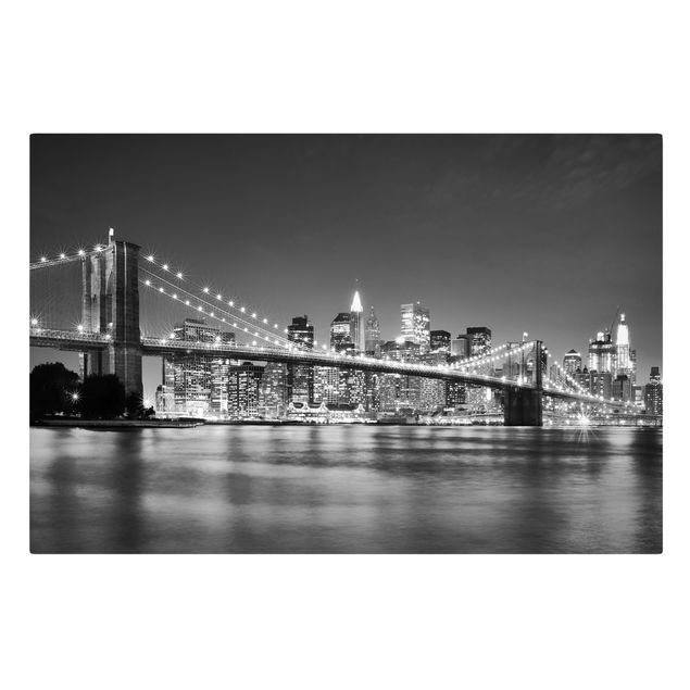 Telas decorativas cidades e paisagens urbanas Nighttime Manhattan Bridge II