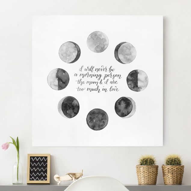 Telas decorativas em preto e branco Ode To The Moon - Love