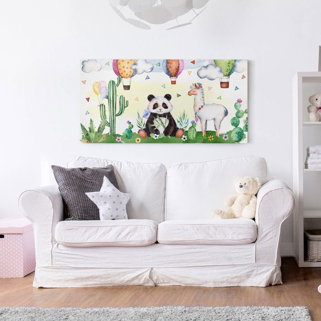Telas decorativas animais Panda And Lama Watercolour