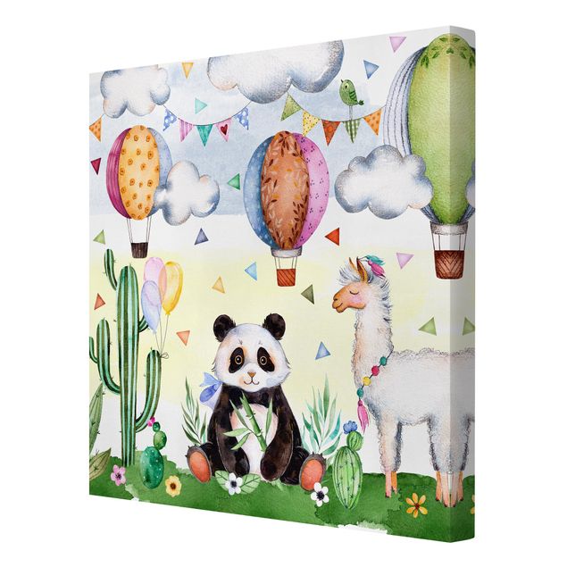 quadro decorativo verde Panda And Lama Watercolour