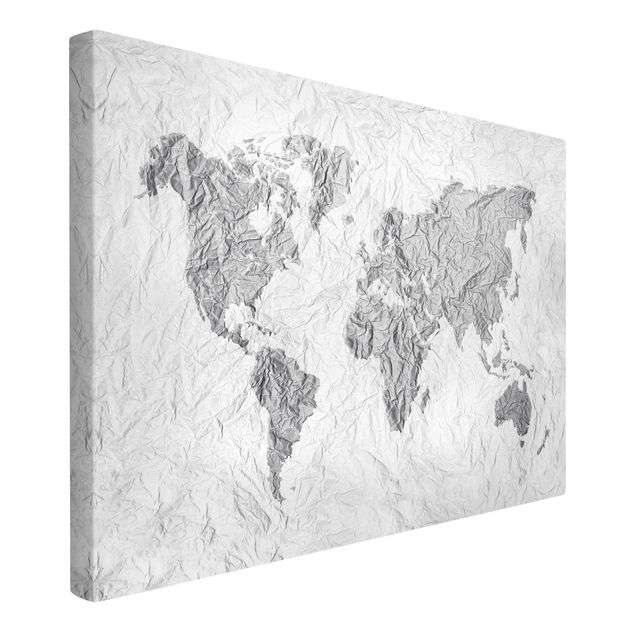 Quadros cidades Paper World Map White Grey