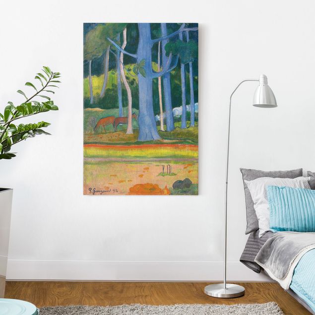 Quadros movimento artístico Impressionismo Paul Gauguin - Landscape with blue Tree Trunks