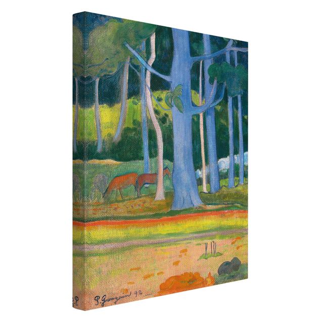 Quadros por movimento artístico Paul Gauguin - Landscape with blue Tree Trunks