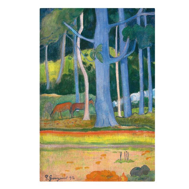 quadro de árvore Paul Gauguin - Landscape with blue Tree Trunks