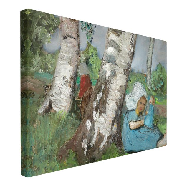 quadro com árvore Paula Modersohn-Becker - Child with Doll Sitting on a Birch Trunk
