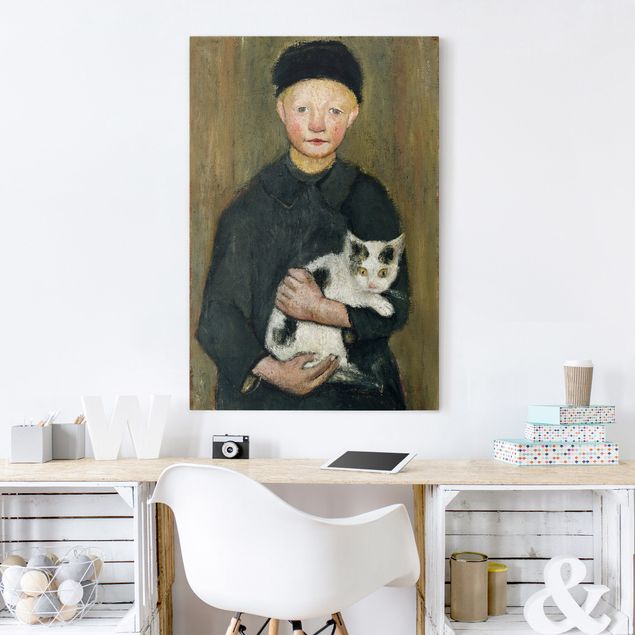 Telas decorativas gatos Paula Modersohn-Becker - Boy with Cat