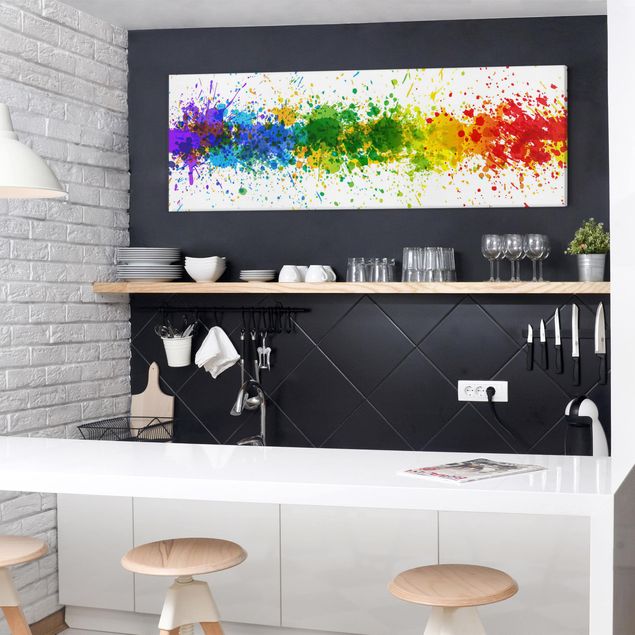 tela abstrata para sala Rainbow Splatter