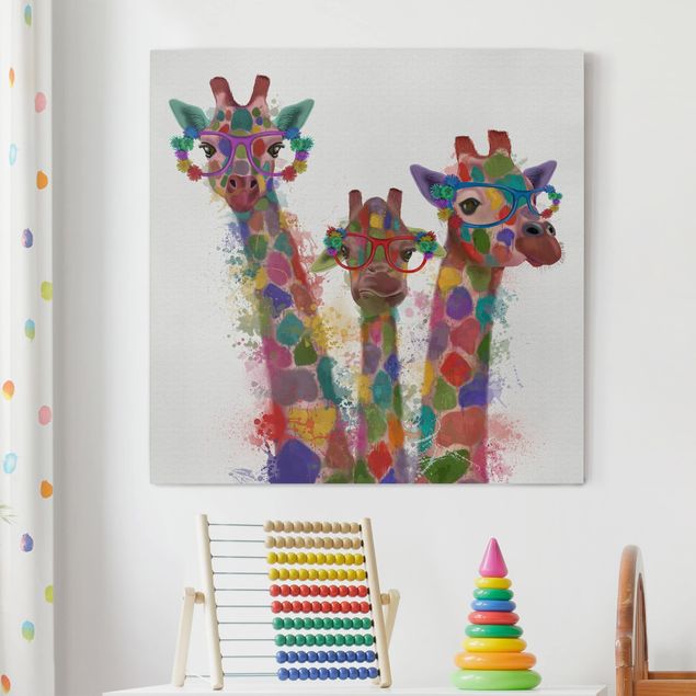decoração para quartos infantis Rainbow Splash Giraffe Trio