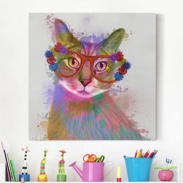 Telas decorativas gatos Rainbow Splash Cat