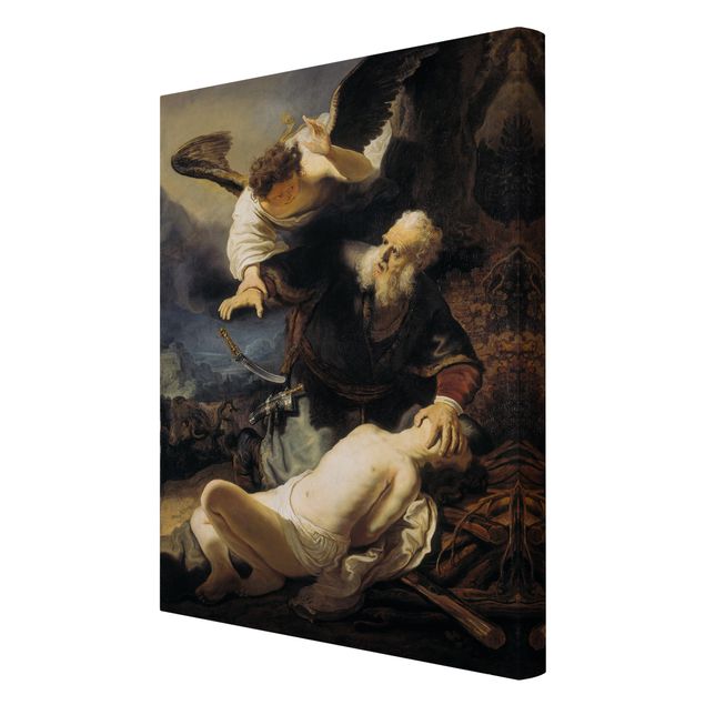 Telas decorativas réplicas de quadros famosos Rembrandt van Rijn - The Angel prevents the Sacrifice of Isaac
