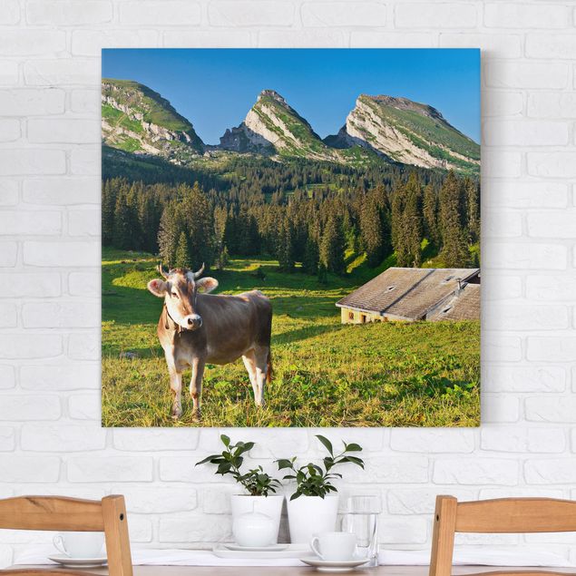 Quadros Suíça Swiss Alpine Meadow With Cow