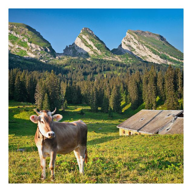 Quadros montanhas Swiss Alpine Meadow With Cow