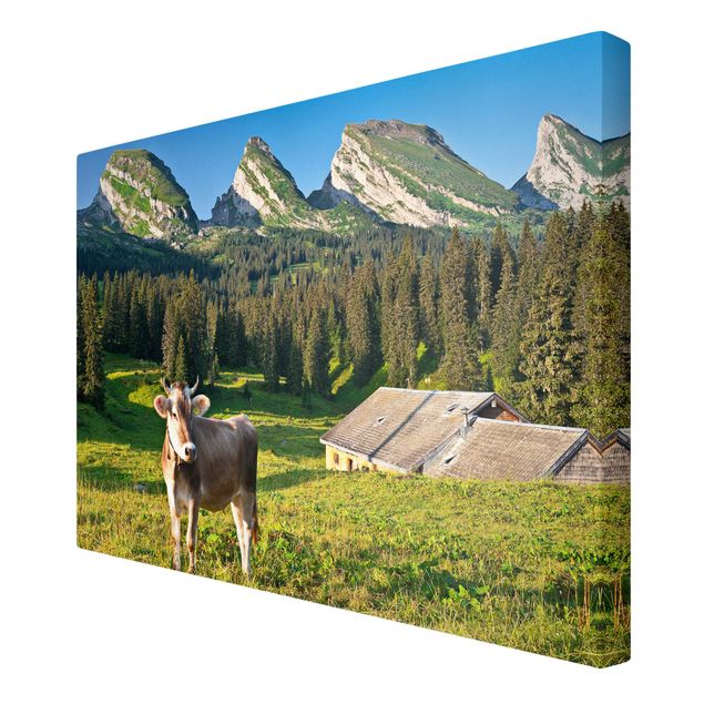 quadro com paisagens Swiss Alpine Meadow With Cow