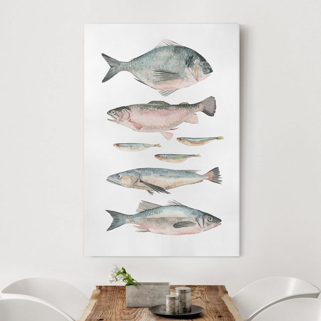Telas decorativas peixes Seven Fish In Watercolour II