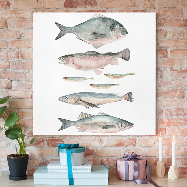 Telas decorativas peixes Seven Fish In Watercolour II