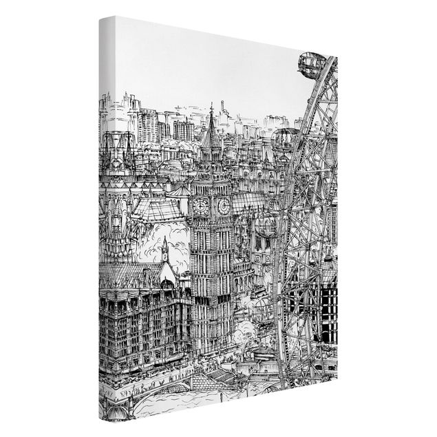 Telas decorativas em preto e branco City Study - London Eye