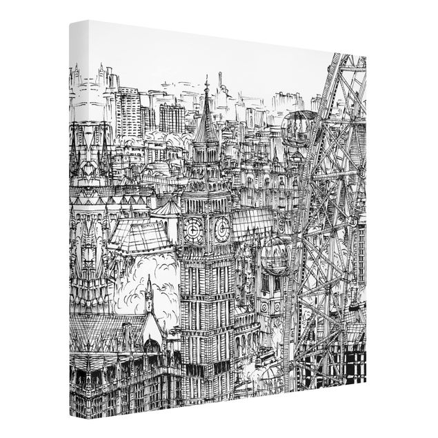 Telas decorativas em preto e branco City Study - London Eye
