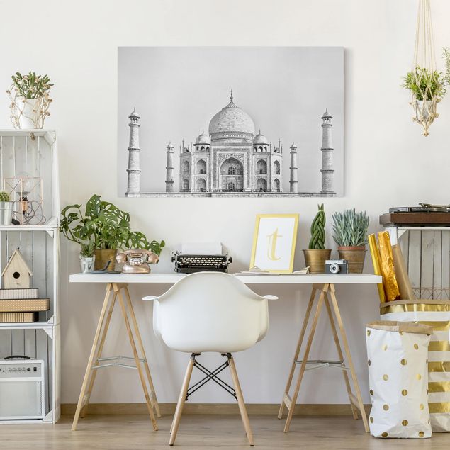 Telas decorativas cidades e paisagens urbanas Taj Mahal In Gray