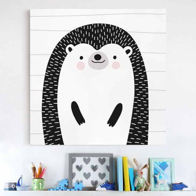 Telas decorativas em preto e branco Zoo With Patterns - Hedgehog