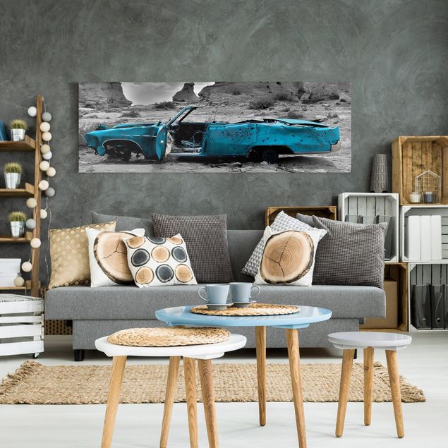Telas decorativas em preto e branco Turquoise Cadillac