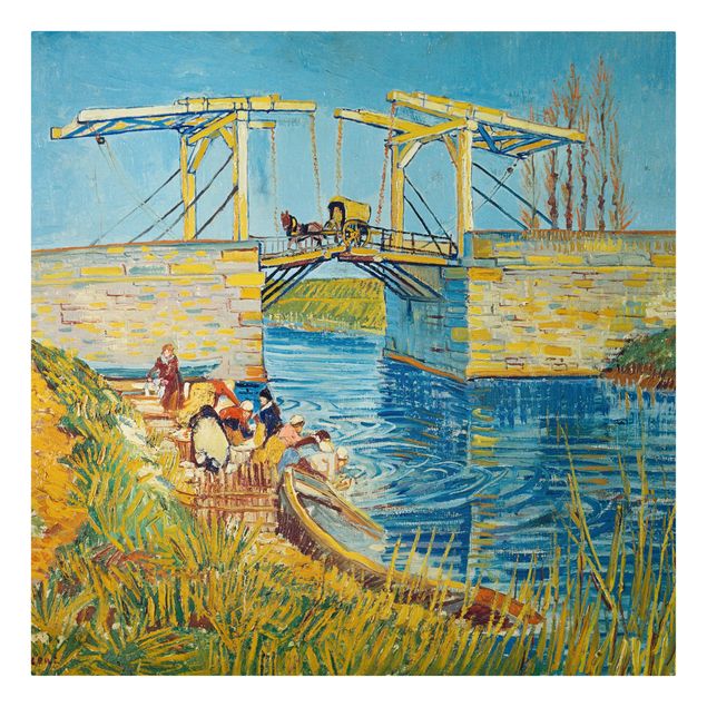 Quadros movimento artístico Pós-impressionismo Vincent van Gogh - The Drawbridge at Arles with a Group of Washerwomen
