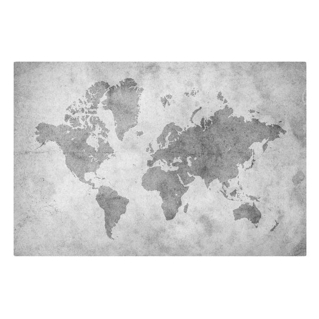 Telas decorativas em preto e branco Vintage World Map II