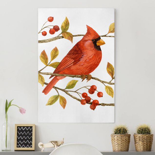 Telas decorativas aves Birds And Berries - Northern Cardinal