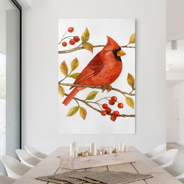 Telas decorativas vintage Birds And Berries - Northern Cardinal