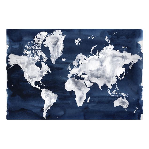 quadros azuis Water World Map Dark