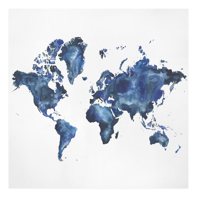 quadro em tons de azul Water World Map Light