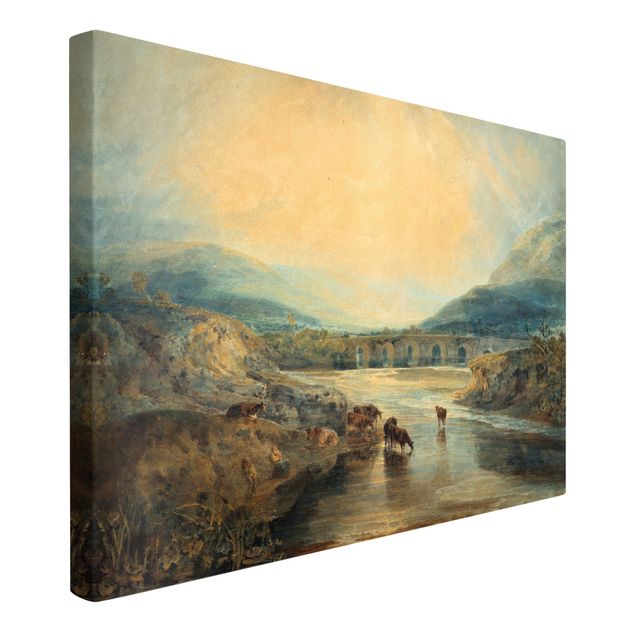 Telas decorativas montanhas William Turner - Abergavenny Bridge, Monmouthshire: Clearing Up After A Showery Day