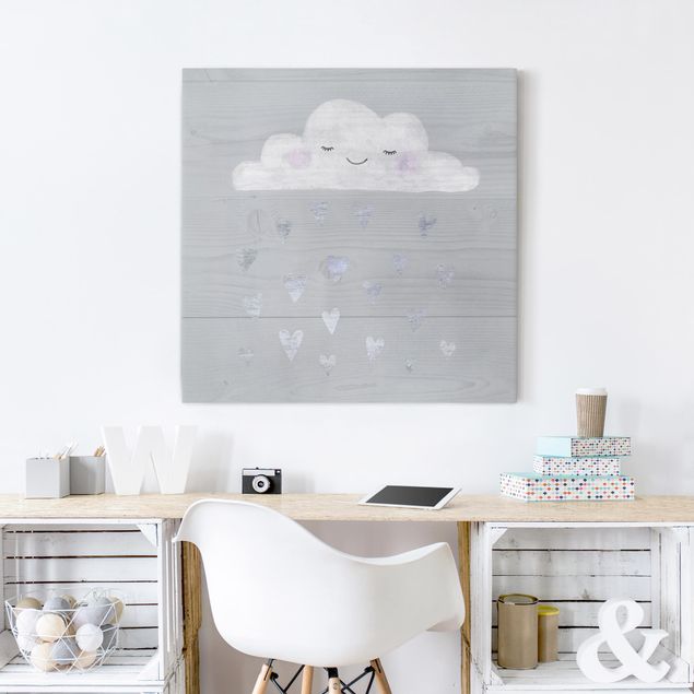 quadros decorativos para sala modernos Cloud With Silver Hearts