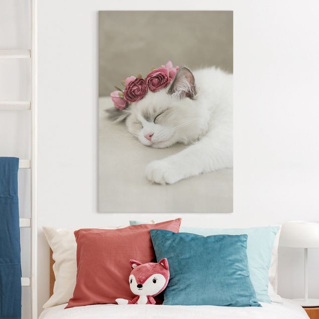 Decoração para quarto infantil Sleeping Cat with Roses