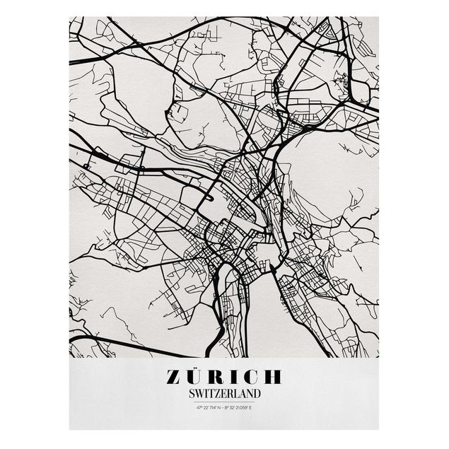 quadros preto e branco para decoração Zurich City Map - Classic