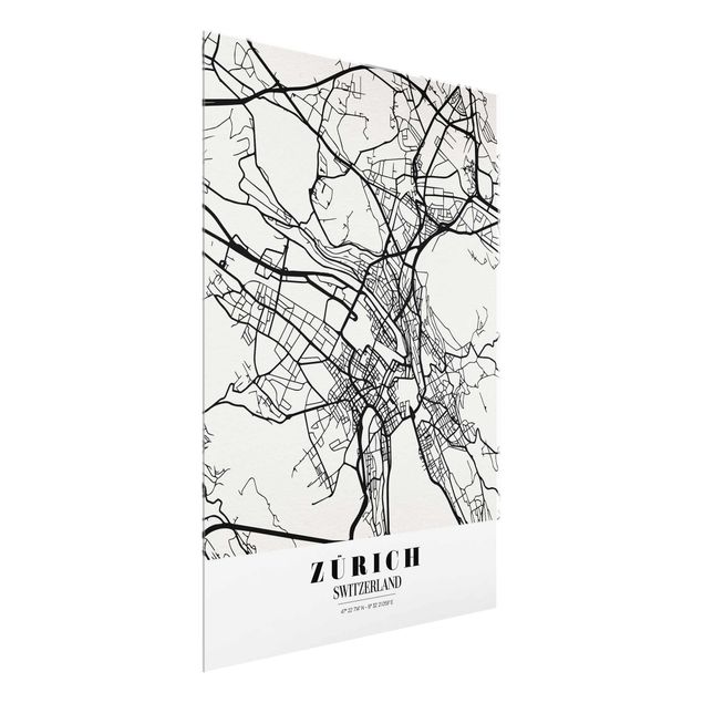 Quadros em vidro mapas Zurich City Map - Classic