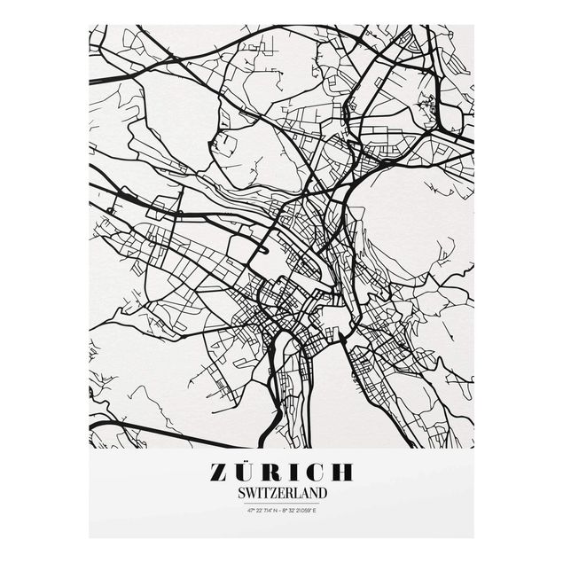 quadros preto e branco para decoração Zurich City Map - Classic