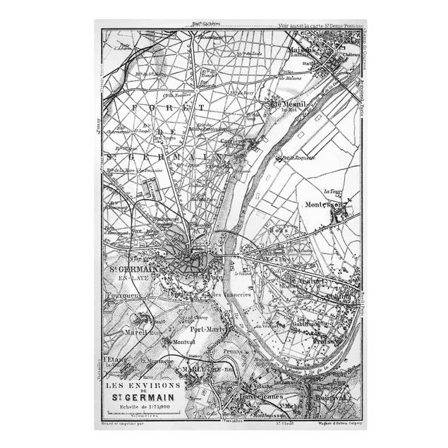 Telas decorativas em preto e branco Vintage Map St Germain Paris