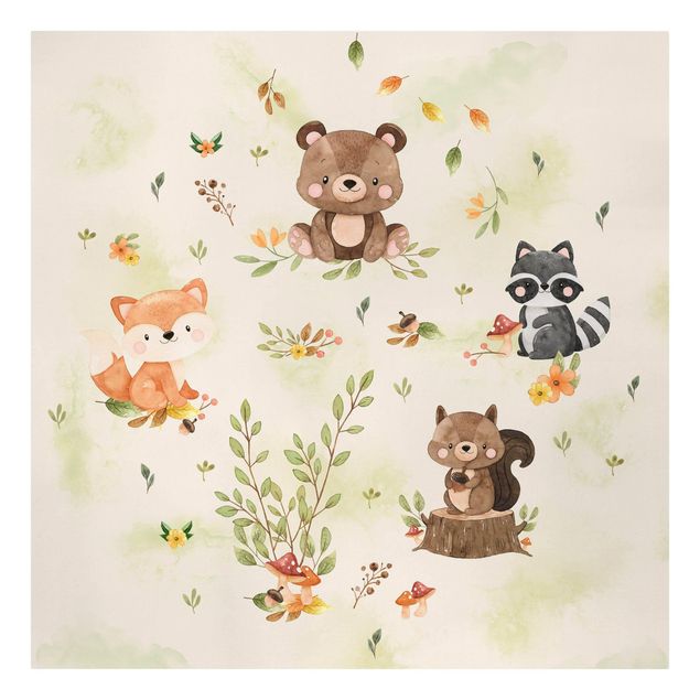 Telas decorativas paisagens Forest Animals Autumn Bear Squirrel Raccoon