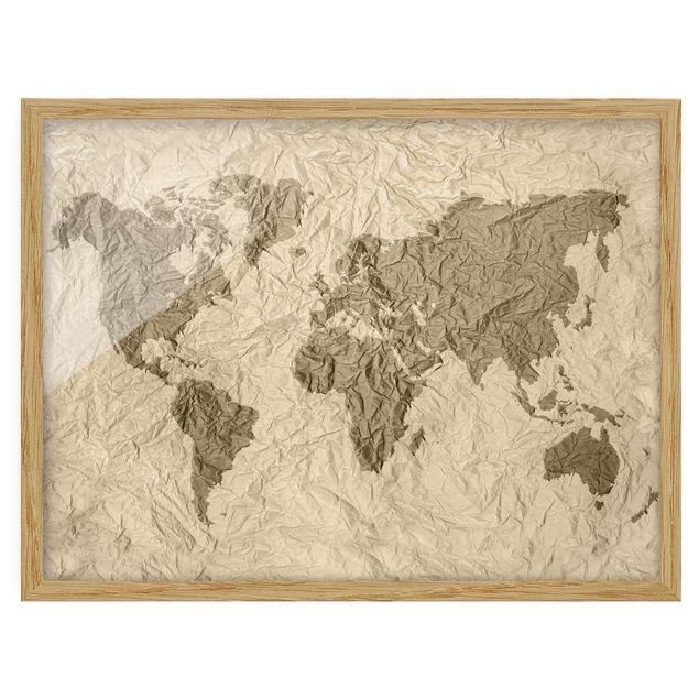 Quadros modernos Paper World Map Beige Brown