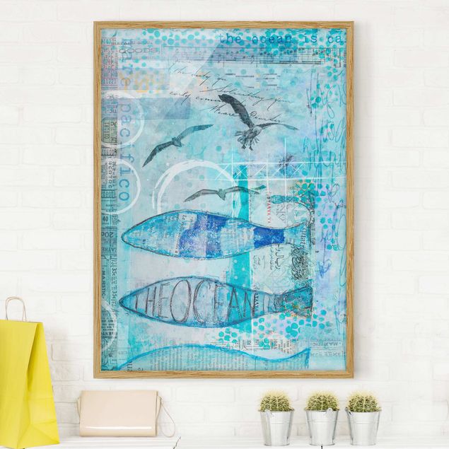 decoraçao para parede de cozinha Colourful Collage - Blue Fish
