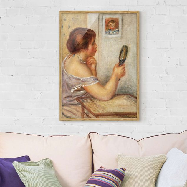 Quadros movimento artístico Impressionismo Auguste Renoir - Gabrielle holding a Mirror or Marie Dupuis holding a Mirror with a Portrait of Coco