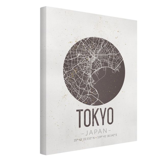 Telas decorativas em preto e branco Tokyo City Map - Retro